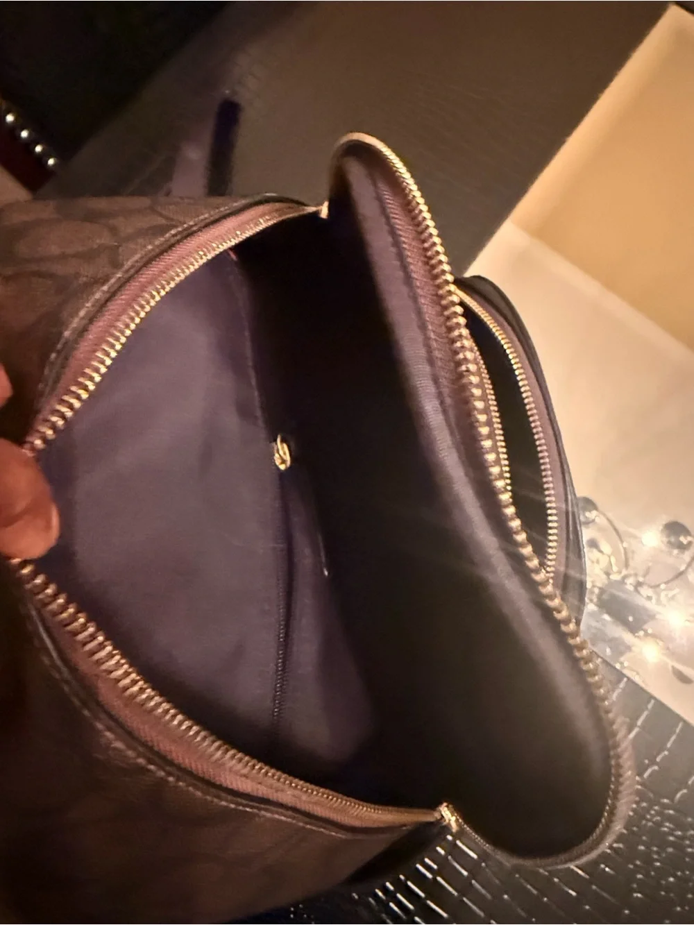 Coach Dark Brown Signature Mini Backpack with Gold Hardware